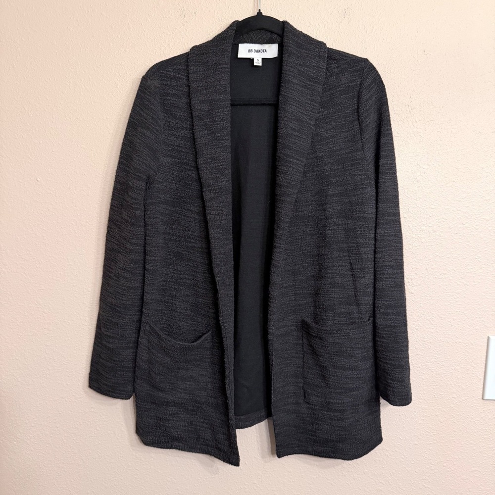 BB Dakota Charcoal Gray Textured Open Front Cardigan Shawl Collar BM12654R Small